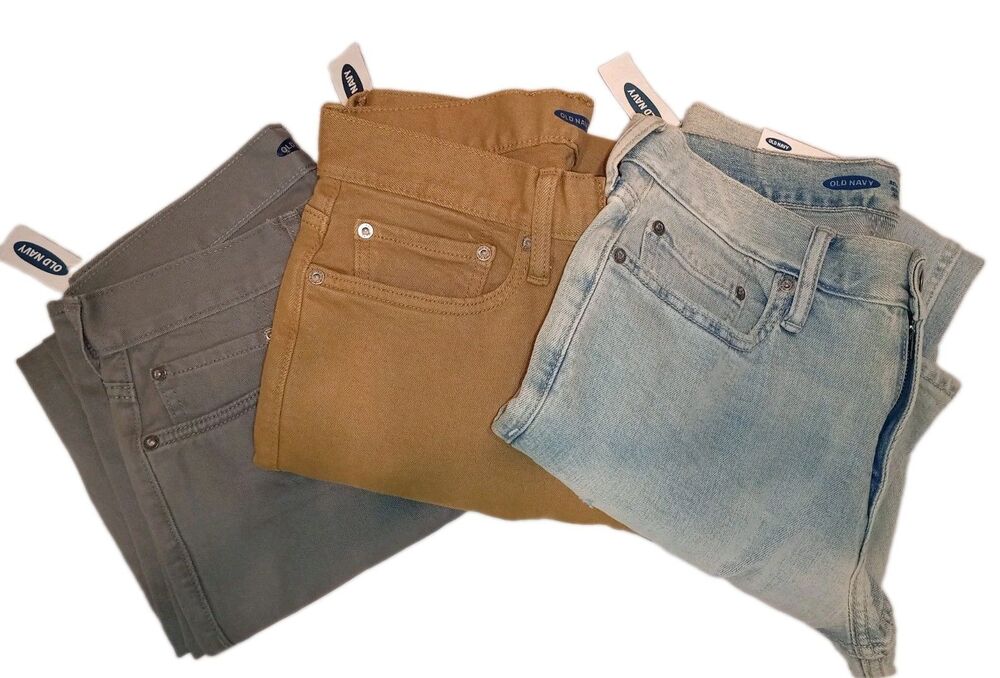 Old Navy Mens 30 x 30 Jeans Lot – Blue, Grey/Taupe, Camel Relaxed Slim NWT